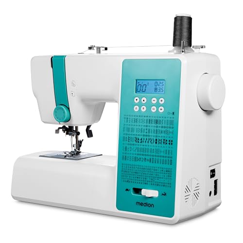 MEDION Digitale Nähmaschine SD36 (36 Watt, einstellbare Stichlänge und Stichbreite, 270 Stichmuster, LED Nählicht, automatischer Einfädler, Fußpedal, Rückwärtstaste, Fadenschneider, MD11881) türkis