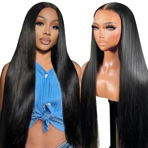RXY 13x6 Echthaar Perücke Straight HD Lace Front Wig Human Hair 100% Brasilianisches Perücken Echthaar Damen mit Babyhaar Glueless Wigs 16 Zoll(41cm)