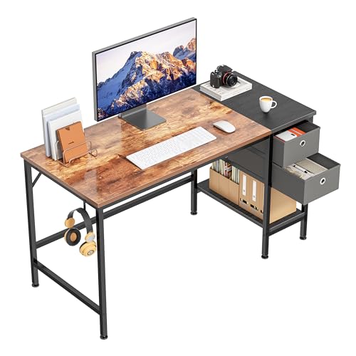 HOMIDEC Schreibtisch, Computertisch PC Tisch mit 2 Schubladen und Kopfhörer Halter, Bürotisch Holz fürs Wohnzimmer, Arbeitszimmer, Schlafzimmer, 100x75x50cm