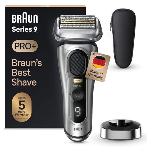 Braun Series 9 Pro+ Rasierer Herren Elektrisch, Elektrorasierer mit 5 Pro Rasierelementen, Rasierapparat ProTrimmer & Ladestation, 60 Min Laufzeit, Wet & Dry, Made in Germany, 9517s, Silber