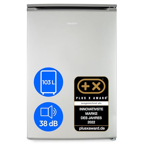 MEDION Gefrierschrank (103L Fassungsvermögen, Less Frost, höhenverstellbare Füße, 84cm hoch, 3 transparente Schubladen, Türanschlag wechselbar, freistehend, MD37777) silber