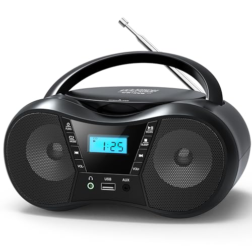 Greadio Tragbarer CD Player Bluetooth 5.1, Boombox Radio mit CD-Player, USB, AUX-In, Netz- und Batteriebetrieb, LCD Display, Kompatibel mit CD/CD-R/CD-RW, CD Spieler für zu Hause oder draußen