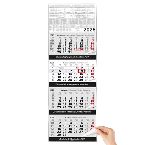 TOBJA 4 Monatskalender 2026 Wandkalender mit Schieber und verstärkter Aufhängung – Übersichtlicher Kalender 2026 Wandkalender für Büro und Zuhause, 96 x 33 cm