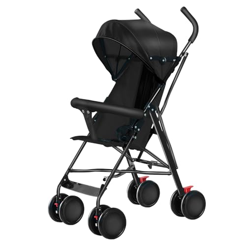 Belfoyer Leichter Buggy ab 6 Monaten, Fester Sitz & 3-Stufen Sonnenverdeck, 4-Rad Reisebuggy Klein Zusammenklappbar, Mit Moskitonetz (Schwarz)