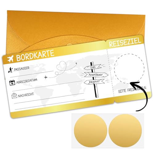 JOYEASE Reisegutschein Geschenk Verpackung mit Rubbelaufkleber - Rubbelkarten zum selber beschriften - Geburtstagskarte, Wunschgutschein, Flugticket Geschenk für Freund Freundin