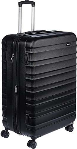 Amazon Basics Erweiterbarer Hartschalenkoffer – ABS-Reisegepäck mit 4 Spinner-Doppelrollen – Kratzfeste und leichte Konstruktion – 52,6cm x 32,0cm x 78,0cm – Schwarz