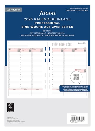 Filofax Kalender A5 Prof.1 Woche auf 2 Seiten (deutsch)2026