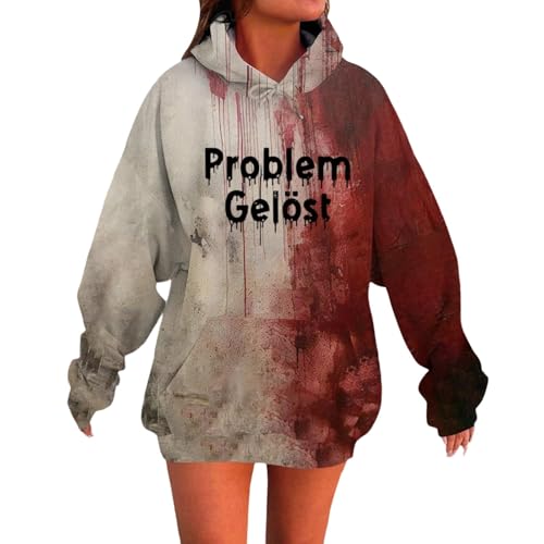 Generisch Problem Gelöst Hoodie Halloween Kostüm Damen Gruselig Kapuzenpullover Blutig Pullover Blutiges Druck Sweatshirt Horror Kostüm Problem Gelöst Halloween Pullover Damen Langarmshirt