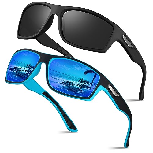 OJIRRU Sonnenbrille herren Polarisierte Sport Sonnenbrille für Herren Damen UV400 Schutz zum Angeln Fahrrad Golfen Laufen（Schwarz&Blau）