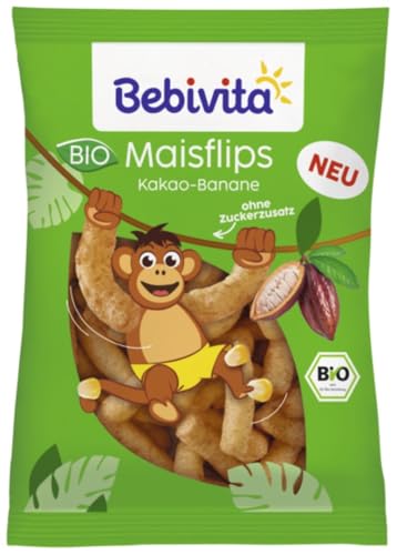 Bebivita BIO Maisflips Kakao-Banane (7 x 30g), ohne Zuckerzusatz, glutenfrei, ideal für zwischendurch & unterwegs