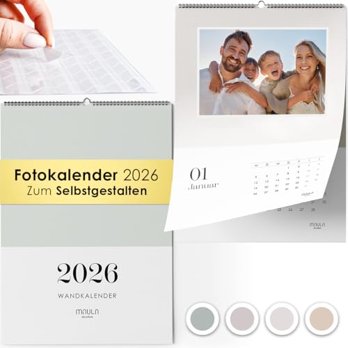 Fotokalender 2026 zum Selbstgestalten – Bastelkalender A4 mit hochwertigem Papier – Persönlicher Kalender 2026 mit Platz für Fotos & Notizen – Kreatives Geschenk für Familie, Partner, Eltern