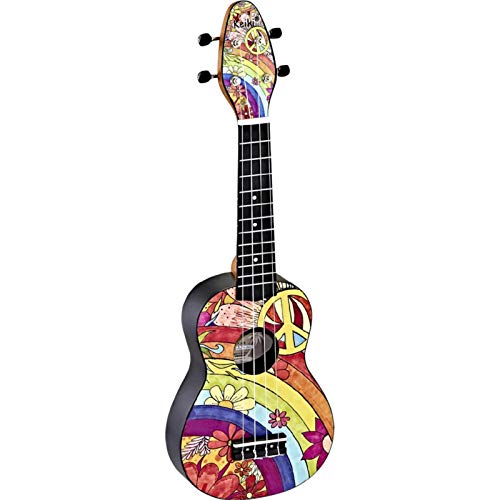 Ortega Guitars Sopran Ukulele Akustisch – Keiki K2 Series – Inklusive Zubehör – Agathis, ABS, Peace ‘68 (K2-68)