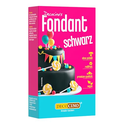 Decocino Fondant, Schwarz, 250 g (1er Pack) - ideal zum Verzieren von Kuchen, Torten, Cupcakes – Palmölfrei & vegan