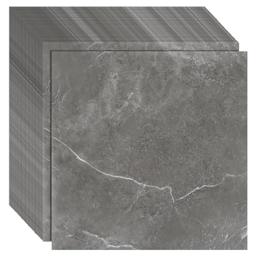 CYEER 40 Stück PVC Bodenbelag Selbstklebend, 30x30CM Bodenfolie Selbstklebend, Selbstklebende Bodenfliesen Selbstklebend, Boden Klebefliese für Küche, Wohnzimmer, Badezimme, 40 Fliesen/3.6m², Grau