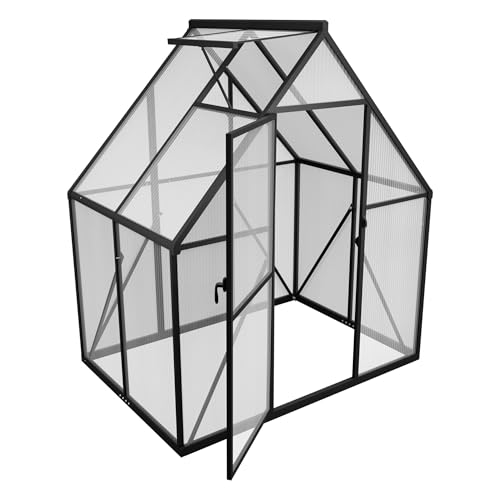 PEILU Gewächshaus Aluminium Treibhaus mit Transparent PC Platten Dachfenster & Tür & Fundament 125x180x195cm Winterfest Gartengewächshäuser Begehbares Pflanzenhaus für Garten Outdoor