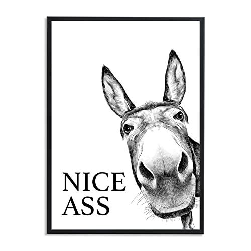 1M® Poster - Badezimmer Deko Bilder - stilvoller Kunstdruck - schwarz weiß Wandbilder - WC Deko - DIN A4 Esel