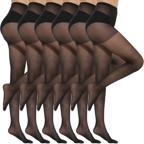 Yilanmy 6er-Pack Strumpfhosen Für Damen 20 Den Transparent Matt Feinstrumpfhose mit Stretch Komfortbund-6 Paare Schwarz,M