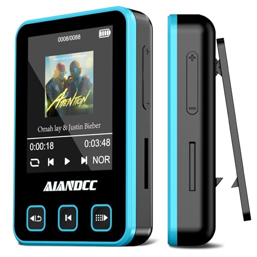 MP3 Player Bluetooth 5.3 mit Sport Clip und Sportarmband, mp3-player mit 1,77 Zoll TFT Farbbildschirm, Mp3 Player mit Kopfhörer, Unterstützt bis 128GB SD Karte,Blau