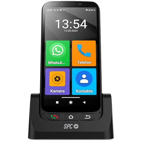 SPC Zeus 4G PRO + Gehäuse - Smartphone für Senioren | Einfacher Modus mit XXL-Symbolen | SOS-Taste, Fernkonfiguration | 4GB RAM, 64GB ROM, Android 11, 13MP Kamera, Ladestation, 5,5