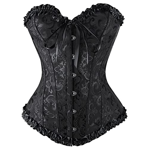 Generisch Korsett, Korsett Damen Vollbrust Corsage Top Halloween Kostüm Vintage Corsagen Gothic Bustier Corsette Schnürkorsett Overbust Lingerie Bauchweg Shapewear Korsage, Schwarz