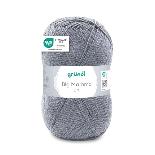 Gründl Wolle Big Mamma uni - XXL Wolle zum Stricken - Strickgarn - Weich und hautfreundlich - 100% Polyacryl - 1 Knäuel 400 g / 1040 m - Nadelstärke 3,5-4,5 - steingrau