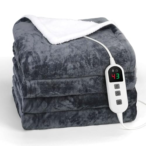 Elytsemoh Heizdecke mit Abschaltautomatik mit 10 Heizstufen, bis zu 9 Stunden Auto-Off-Timer, Flanell & Sherpa 160 x 130 cm, Maschinenwaschbar, Überhitzungsschutz, Wärmedecke für Schlafsofa, Büro