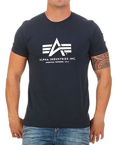 Alpha Industries Herren Basic T-Shirt,Blau (Navy 02), Large