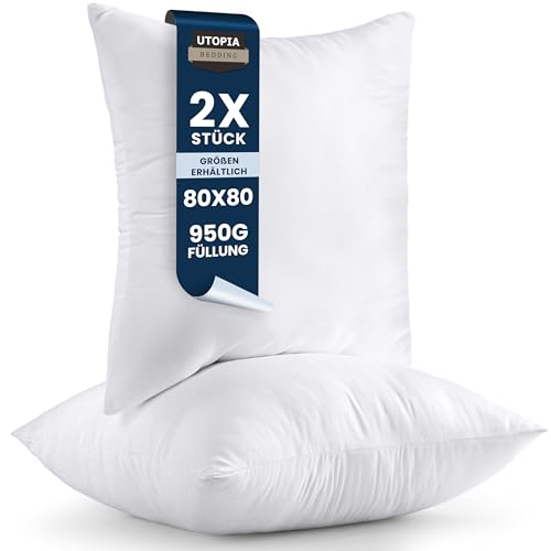 Utopia Bedding 2er Set Kissenfüllung 80 x 80 cm, Innenkissen Füllkissen Kopfkissen Sofakissen (Weiß)