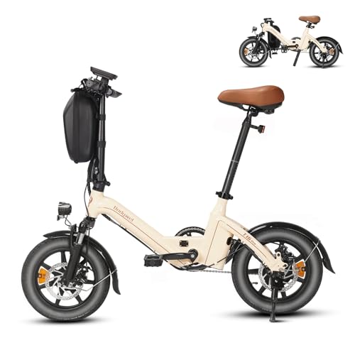 Bodywel T16PRO Mini E Bike 14 Zoll faltbar Elektrofahrrad 250W 36V/7.8Ah Akku mit APP Funk für Herren Damen,Reichweite Max 45 km (Mandel)