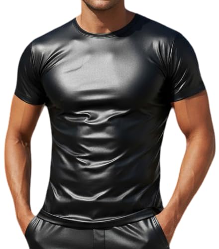 Latex ähnliches Herren Shirt 1/2 Arm - Kunstleder Shirt - Grösse XL