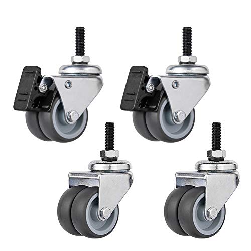 2‘’ 50mm Gewinde M10 Möbel Rollen Doppelrad Schwerlastrollen 200kg Leise TPR Gummi Lenkrollen mit Bremse Stahlhalterung Für Krippe Babybett Bürostuhl Tabelle Wagen Industrietransport 4 Stück
