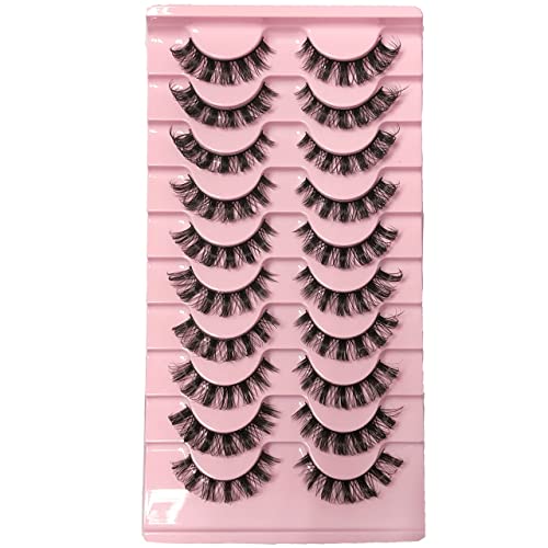 10 Paare 3D Falsche Wimpern - Künstliche Wimpern D Curl Lashes - Wimpern Fake Lashes Natural Look Russian Strip Lashes - Curly Cat Eye Lashes Full Volume Falsche Wimpern (DH06-2)