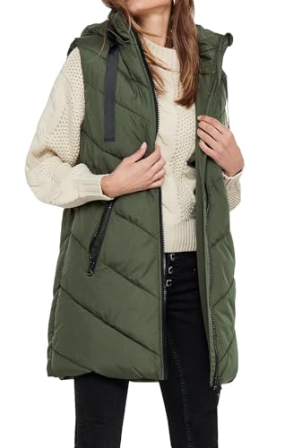 JDY Damen 3/4-lange Steppweste mit Kapuze JDYSkylar Padded Hood Waistcoat 15220630 Forest Night L