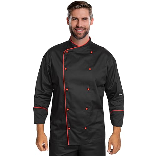BWOLF BIKO NOBU Kochjacke Unisex Kochjacke Damen Kochjacke Herren Schwarz/Weiss Kochkleidung Professional Chef Uniform Langarm (Schwarz, XL)