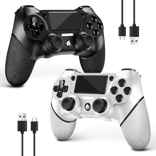 AceGamer 2 Pack Wireless Controller für PS4,Game Controller für PS4/Pro/Slim/PC,Gamepad Joystick mit Turbo/Zurück Taste/Dual Vibration/6-Achsen Gyro Sensor/Touchpanel (Schwarz und Weiß)