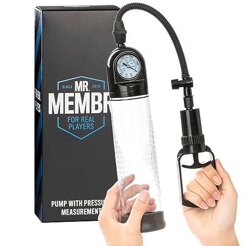 MR.MEMBR Penispumpe mit Druckmesser – Manuelle Penis Pumpe für eine extra volle und starke Erektion - Vakuumpumpe zur Penis Vergrößerung - Vakuumpumpe für Den Mann - 28 cm - Klar
