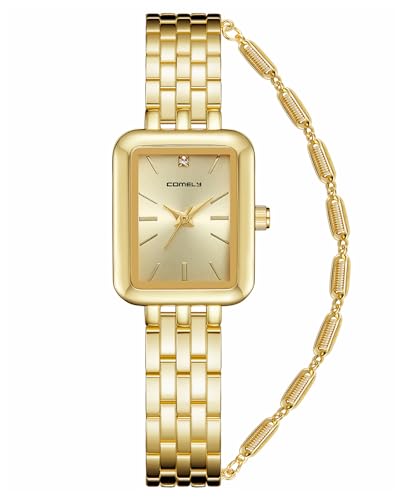 CIVO Gold Damenuhr Edelstahl Armbanduhr: Rechteckige Frauen Uhr Analog Quarz - Klein Armbanduhr Damen Vintage Klassische