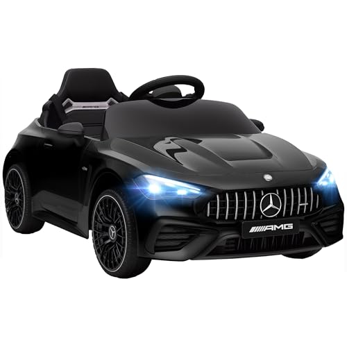 AIYAPLAY Kinder Elektroauto 12V Mercedes-AMG Kinderauto mit 2,4 GHz Fernbedienung, 2 Motoren, Kinderfahrzeug mit Musik, MP3, Sanftem Start/Stopp, Hupe, Federung, LED, Hilfsräder für 3-6 Jahre, Schwarz