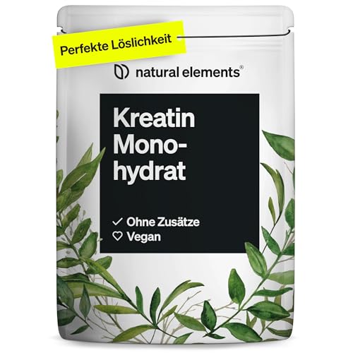 natural elements Creatin Monohydrat – 500g ultrafeines Pulver (Meshfaktor 200) – 166 Portionen reines Kreatin – hochdosiert – vegan, ohne unnötige Zusätze – in Deutschland entwickelt & laborgeprüft