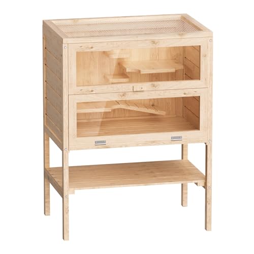 Wiltec 3 Etagen Nagerkäfig, 600 x 400 x 800 mm, aus Holz, mit klappbarem Deckel & Sichtfenster, Kleintierhaus Mäusekäfig Hamsterkäfig