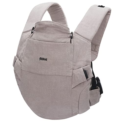 Fillikid Babytrage Natural - Kindertrage aus Baumwolle und Brennesselfaser Stoff, multifunktionale Tragehilfe Bauchtrage ab 3,5 kg - Grau