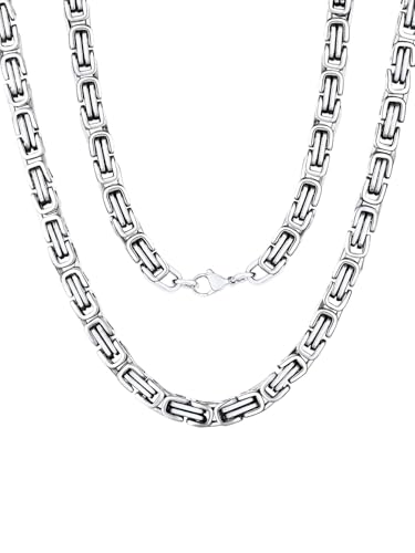 ChainsPro Königskette für Herren Damen Byzantinische Halskette Edelstahl 4/6mm breit Schmuck Silber,Gold & Silber und Gold schwarze Mischung 46-76cm klassisches und edles Geschenk