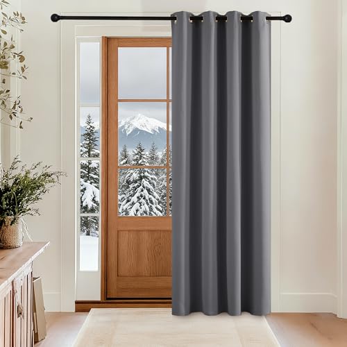 KGORGE Türvorhang Kälteschutz mit Ösen Wohnzimmer - 1 Stück H 200 x B 140 cm Thermovorhang Haustür Verdunkelungsvorhang Grau Vorhänge Blickdicht Gardinen Verdunkelnd