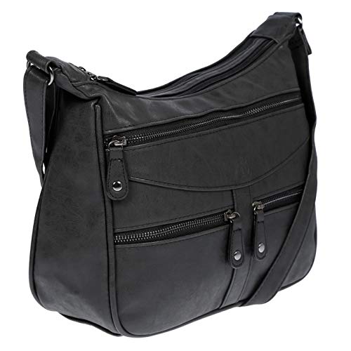 Christian Wippermann Damen Tasche Schultertasche Umhängetasche Crossover Bag Leder Optik Handtasche Schwarz