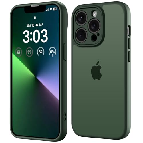ORDA Matt Hülle für iPhone 13 Pro Max 6,7 Zoll, Vollständiger Kameraschutz Stoßfest Kratzfest Transluzente Schutzhülle, Anti-Fingerabdruck Durchscheinende Rückseite Schutzhülle (Grün)