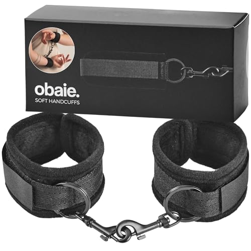 Obaie Weiche Manschetten - Handschellen aus Polyester und Metall - BDSMS Toys für Anfänger - Handschellen Sex Bett - Handfesseln Erotische für Paare - BDSM Handschellen für Bondage - Schwarz