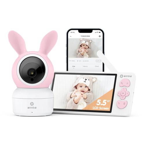 ANNKE Babyphone, Kamera, Videomonitor für Babys mit 5,5 Zoll (14 cm) LCD-Display, PT Kamera 3 MP, App-Steuerung für iOS & Android, 4-facher Zoom, intelligente Erkennung, Netzerinnerung