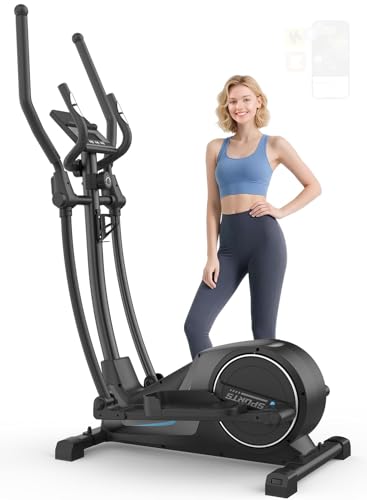 Cowmew Ellipsentrainer für Zuhause, Ultraleiser Magnetischer Crosstrainer mit 16 Widerstandsstufen, 8 kg Schwungrad, 42 cm Schrittlänge, Belastbarkeit 150 kg, LCD-Monitor mit APP, Pulssensor