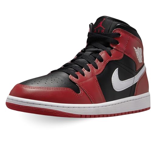 Jordan Men's 1 Mid Black/White-Gym Red (DQ8426 061), Schwarz/Gym Rot/Weiß, 44 EU