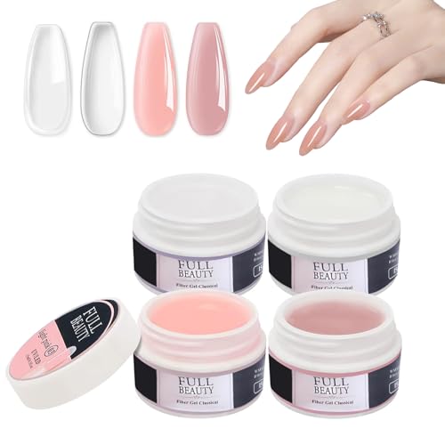 4x15ml Aufbaugel für Gelnägel,UV Gel zur Nagelverlängerung & Modellage,Acrylgel Set in Milky White,Rose,Nude & Clear,Farbgel & Versiegelungsgel für professionelle Nagelkunst